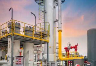 Engineers and staff communicate on site in chemical plant
